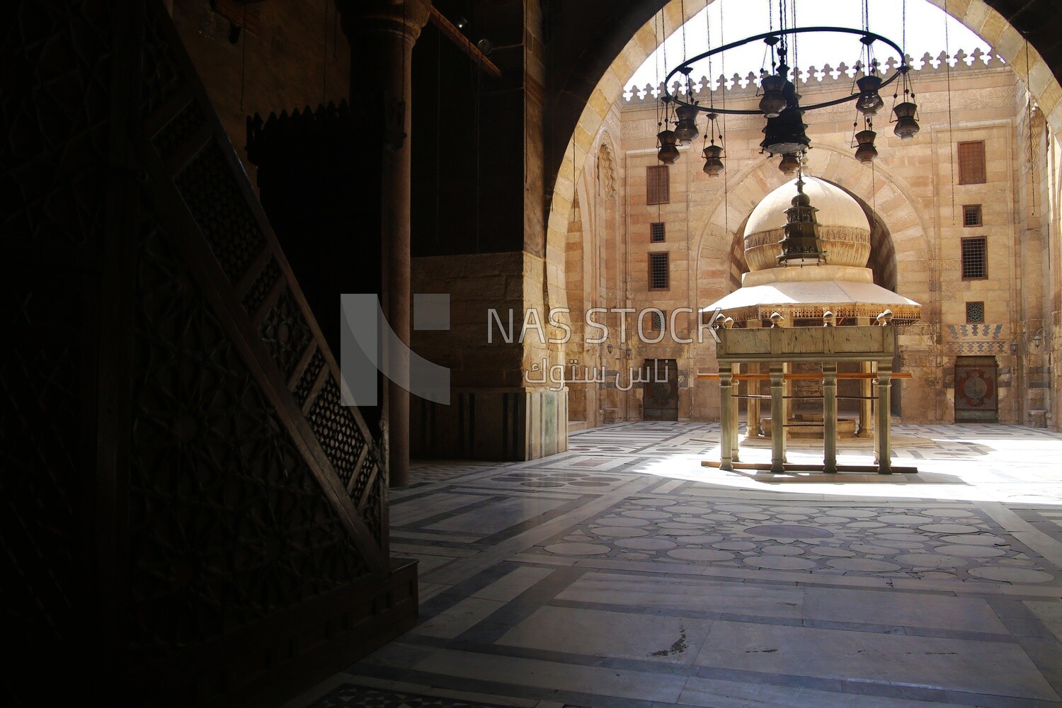 View of the dome in the middle of the Mosque-Madrasa of Sultan Barquq, tourism in Egypt,  El-Moez Street, Cairo, Egypt