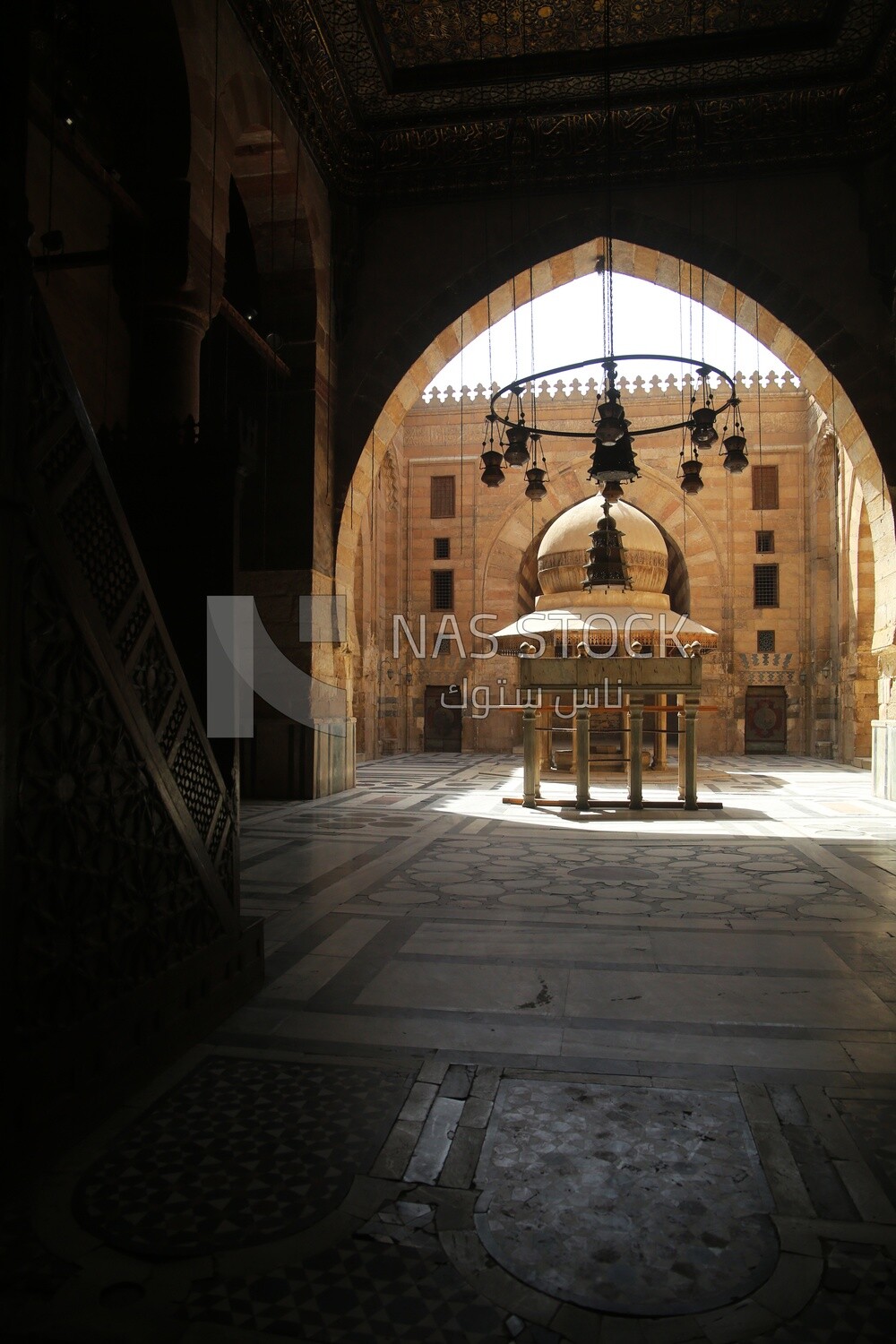 View of the dome in the middle of the Mosque-Madrasa of Sultan Barquq, tourism in Egypt,  El-Moez Street, Cairo, Egypt