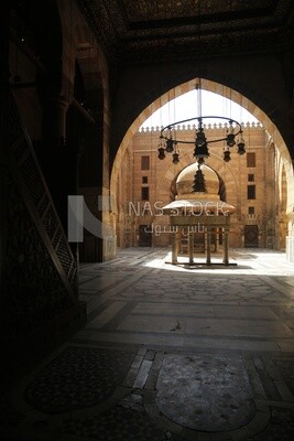 View of the dome in the middle of the Mosque-Madrasa of Sultan Barquq, tourism in Egypt,  El-Moez Street, Cairo, Egypt