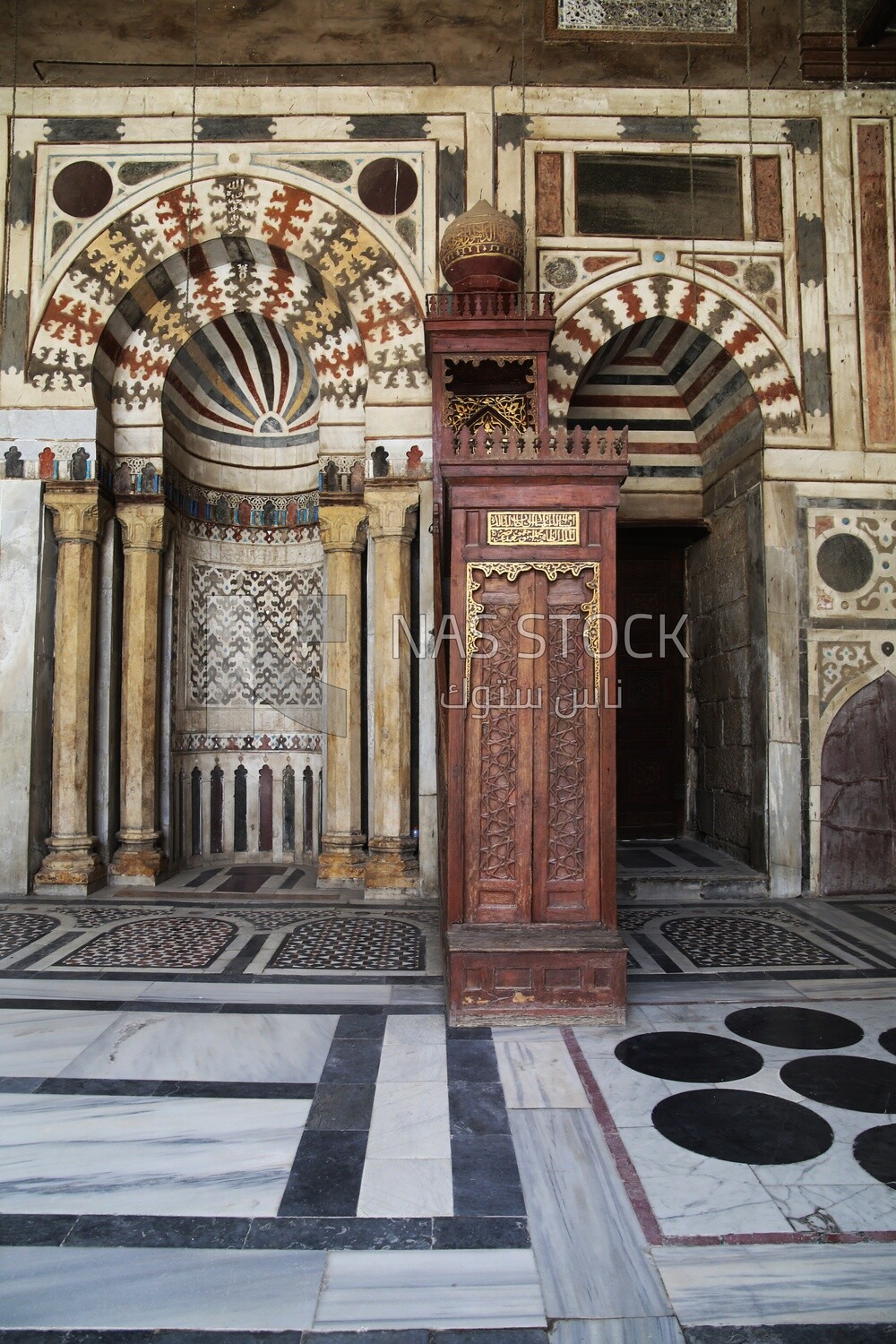 Mihrab and minbar of the Sultan Barquq mosque, tourism in Egypt,  El-Moez Street, Cairo, Egypt