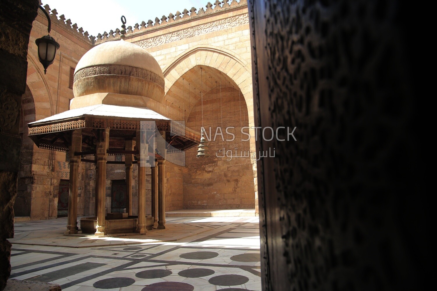 View of the dome in the middle of the Mosque-Madrasa of Sultan Barquq, tourism in Egypt,  El-Moez Street, Cairo, Egypt