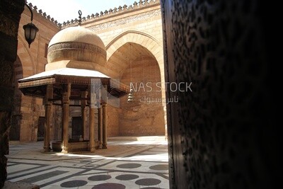 View of the dome in the middle of the Mosque-Madrasa of Sultan Barquq, tourism in Egypt,  El-Moez Street, Cairo, Egypt
