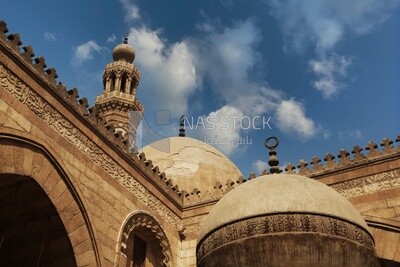 View of the dome in the middle of the Mosque-Madrasa of Sultan Barquq, tourism in Egypt,  El-Moez Street, Cairo, Egypt