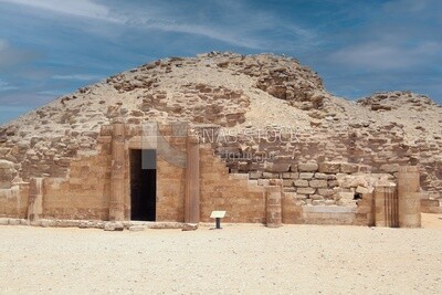 The Entrance to the Columnal Hall of Saqqara and Pyramid of Djoser (Step Pyramid), the largest group of ancient Egyptian tombs, Tourism in Egypt