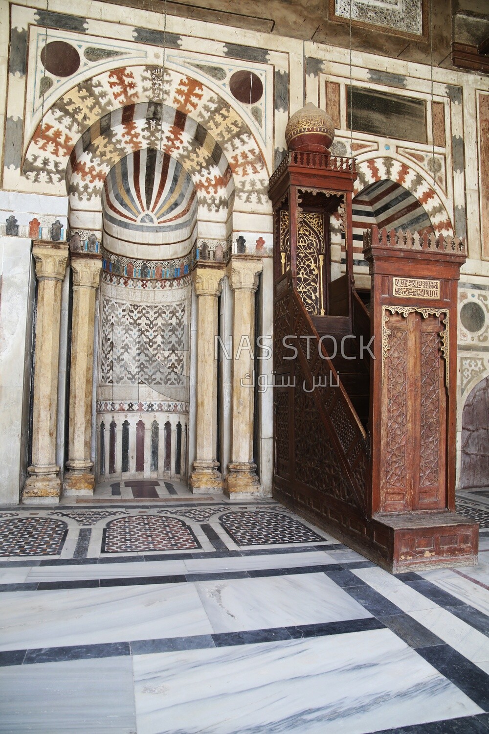 Mihrab and minbar of the Sultan Barquq mosque, tourism in Egypt,  El-Moez Street, Cairo, Egypt
