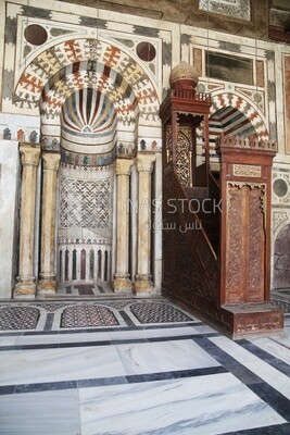 Mihrab and minbar of the Sultan Barquq mosque, tourism in Egypt,  El-Moez Street, Cairo, Egypt