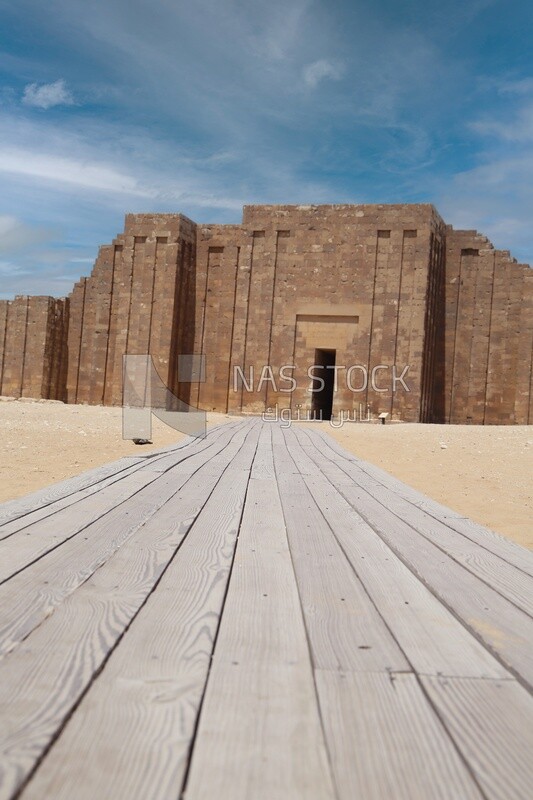 The Entrance to the Columnal Hall of Saqqara and Pyramid of Djoser (Step Pyramid), the largest group of ancient Egyptian tombs, Tourism in Egypt