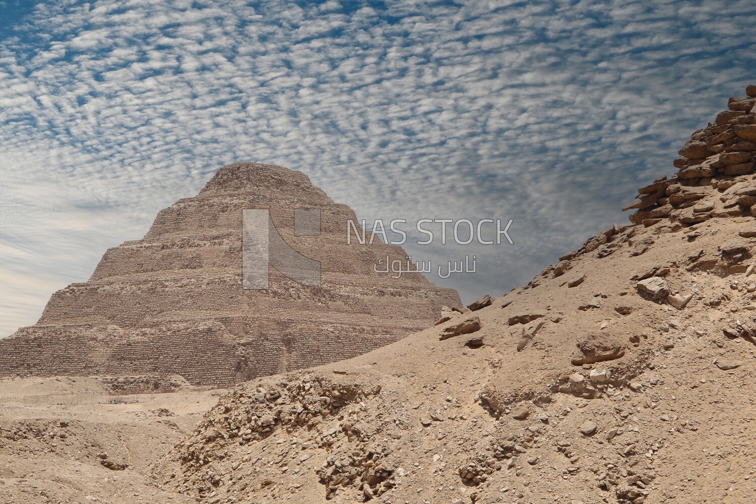 View of Saqqara Cemetery, the largest group of ancient Egyptian tombs, Tourism in Egypt