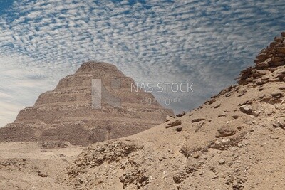 View of Saqqara Cemetery, the largest group of ancient Egyptian tombs, Tourism in Egypt