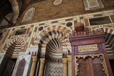 Mihrab and minbar of the Sultan Barquq mosque, tourism in Egypt,  El-Moez Street, Cairo, Egypt