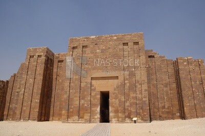 The Entrance to the Columnal Hall of Saqqara and Pyramid of Djoser (Step Pyramid), the largest group of ancient Egyptian tombs, Tourism in Egypt