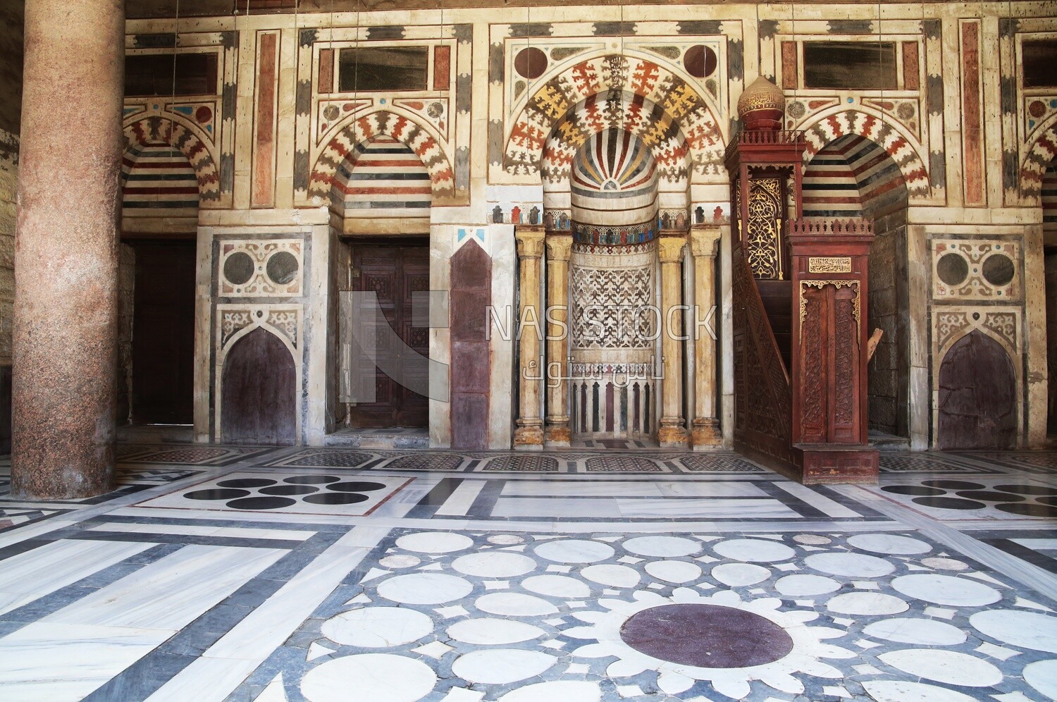 Mihrab and minbar of the Sultan Barquq mosque, tourism in Egypt,  El-Moez Street, Cairo, Egypt