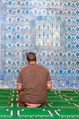 Man praying in The Aqsunqur Mosque, Tourism in Egypt, Famous landmarks in Egypt