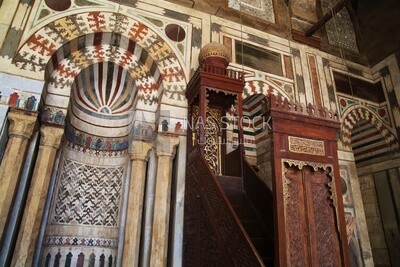 Mihrab and minbar of the Sultan Barquq mosque, tourism in Egypt,  El-Moez Street, Cairo, Egypt