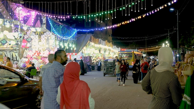 View of the crowded people in the street to the prophet Muhammad&#39;s birth