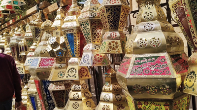 Ramadan lanterns hanging in a store