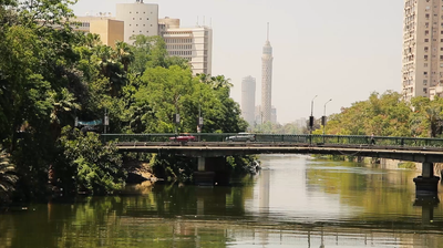 One of the car bridges passing over the Nile River near the Cairo Tower