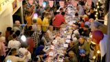 View of people in Matareya sharing their iftar together in the street, Ramadan Kareem, preparing their iftar