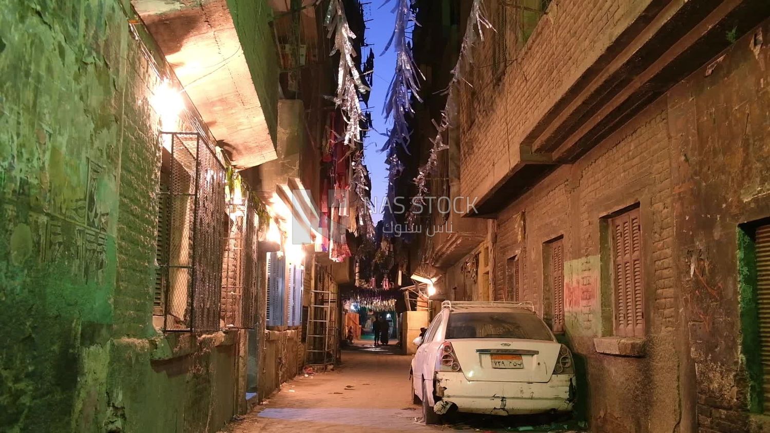 View of a street full of decorations, Street at night, decoration lights