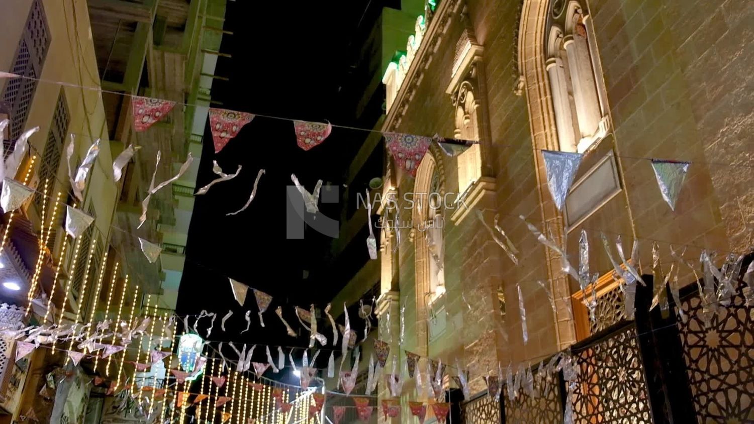 View of a street full of decorations, Street at night, decoration lights