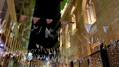 View of a street full of decorations, Street at night, decoration lights