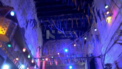 View of a street full of decorations, Street at night, decoration lights
