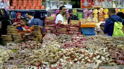 View of a People in the street buying the candies of the prophet Muhammad&#39;s birth