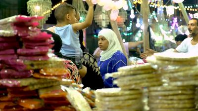View of a People in the street buying the candies of the prophet Muhammad&#39;s birth