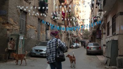 People walking in the street, Ramadan Kareem