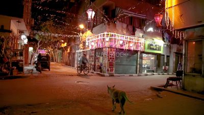 Hanging Ramadan lantern in the street, decoration lights