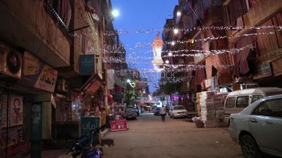 Hanging Ramadan lantern in the street, decoration lights