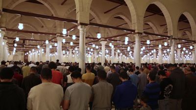 View from the back of the worshipers in the mosque