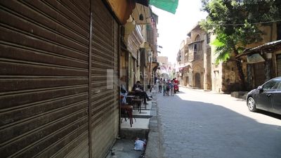 Closed shops in one of the streets of Al-Azhar district in the early morning