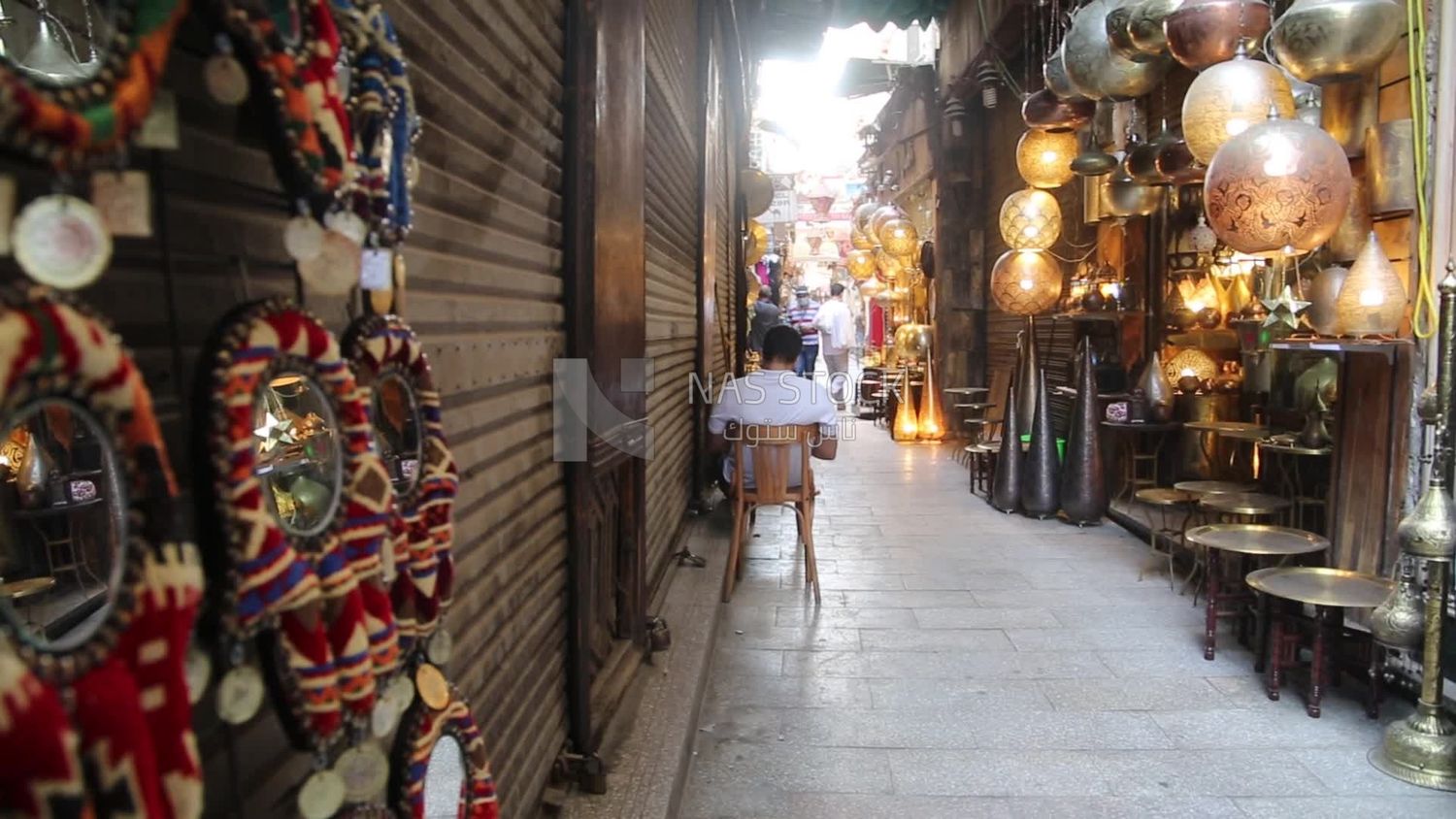 Bazaars and shops selling souvenirs to tourists on Al Moez Street