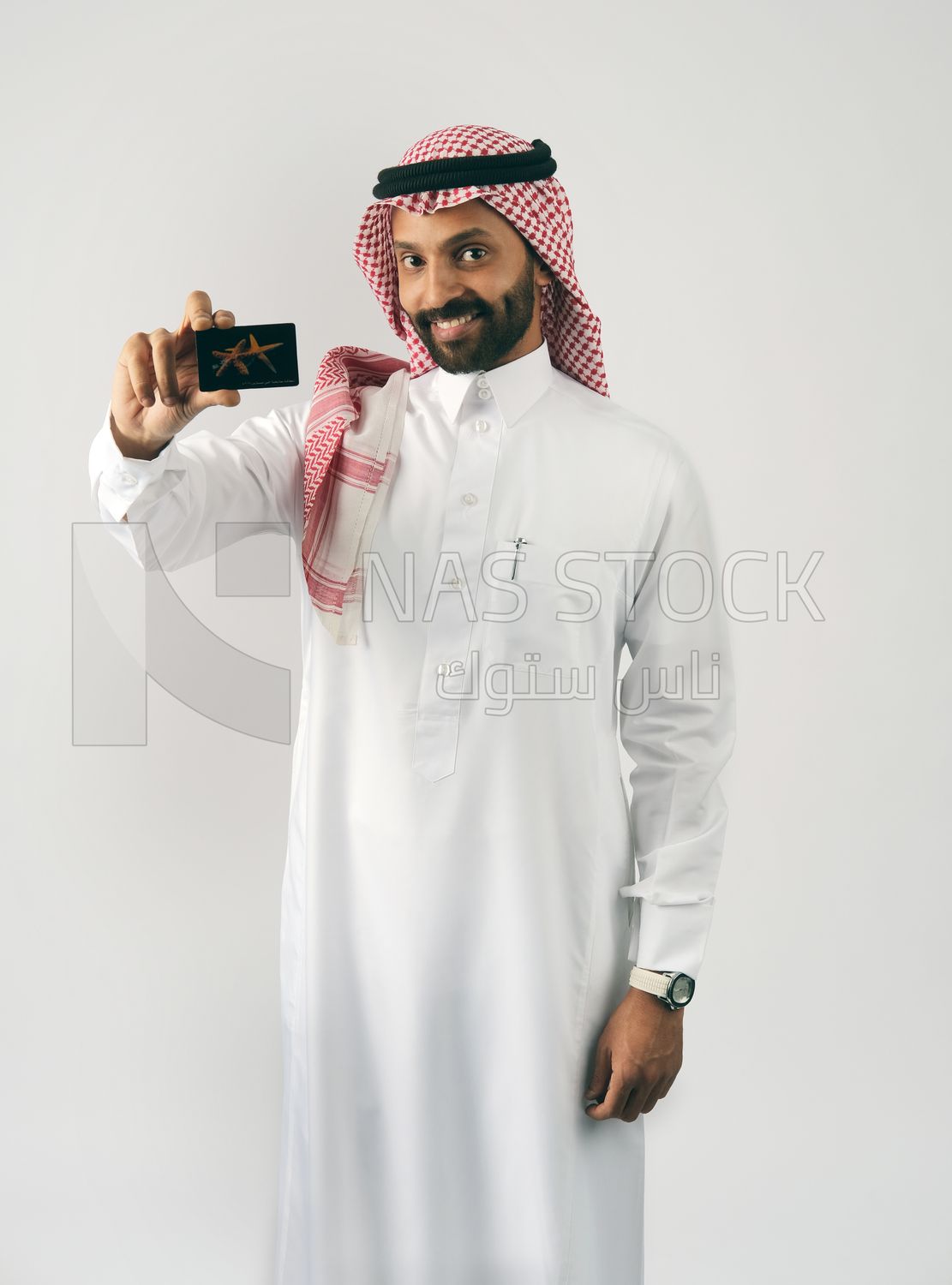 Gulf man holding a card