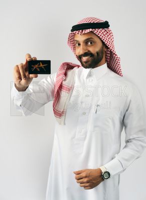 Gulf man holding a card
