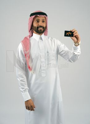 Gulf man holding a card