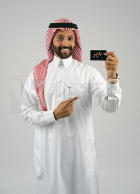 Gulf man holding a card
