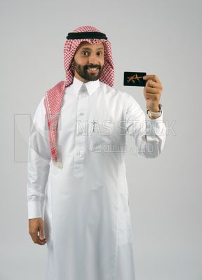 Gulf man holding a card