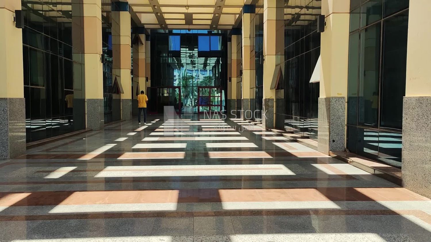 Entrance of a building with marble columns