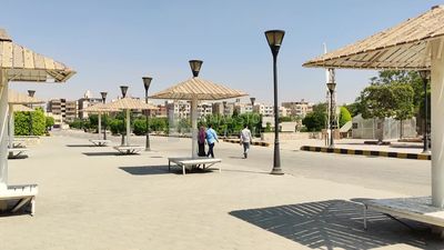 Large garden with benches