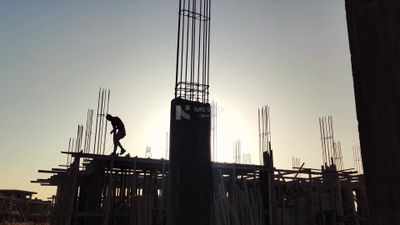 Concrete buildings and constructions inside a construction site