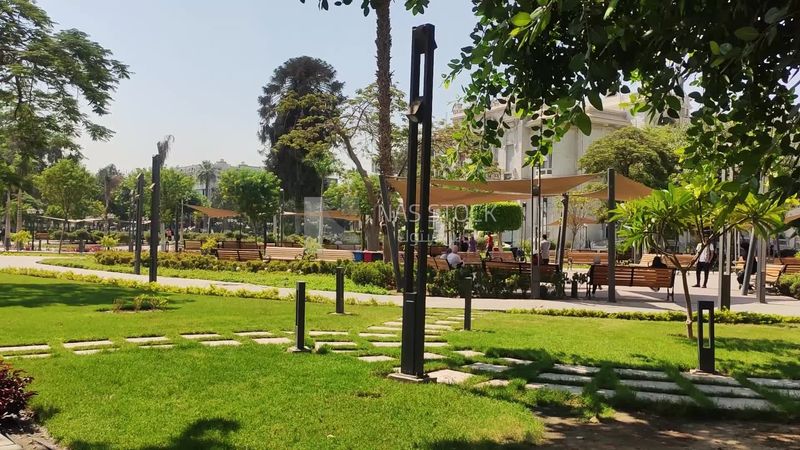 Large garden with benches