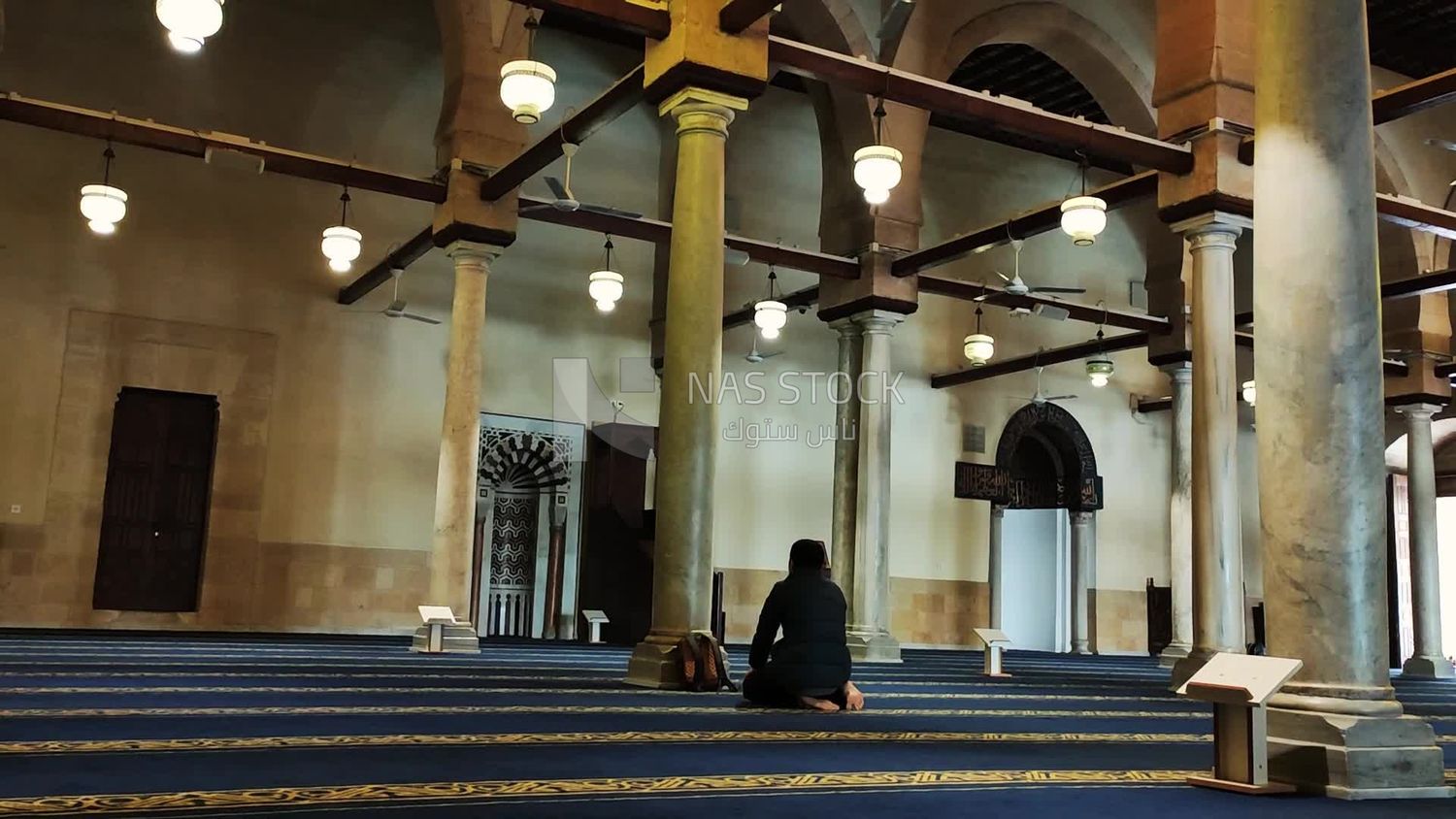 Muslim man prays inside Al-Azhar Mosque