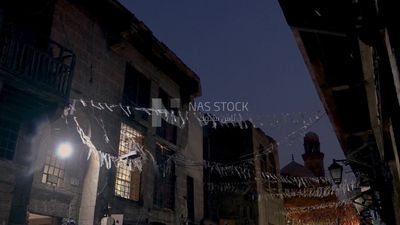 View of a street full of decorations, Street at night, decoration lights