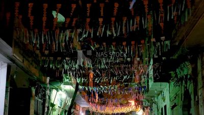 View of a street full of decorations, Street at night, decoration lights