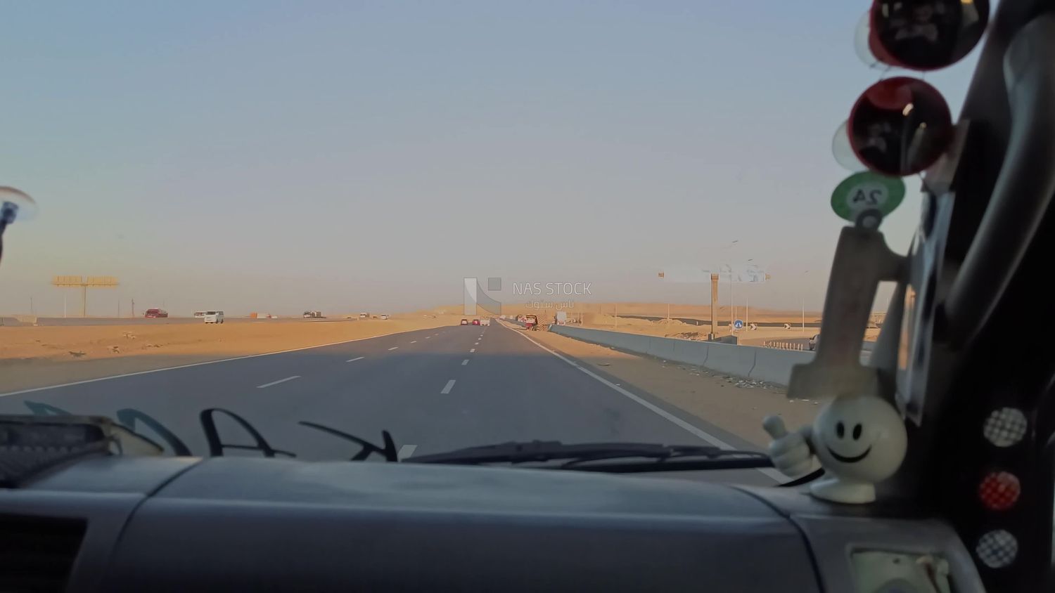 Video from inside a car traveling on the desert road
