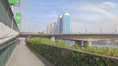 Vdeo showing the main office of the National Bank of Egypt and the St. Regis Hotel overlooking the Nile Corniche Bridge