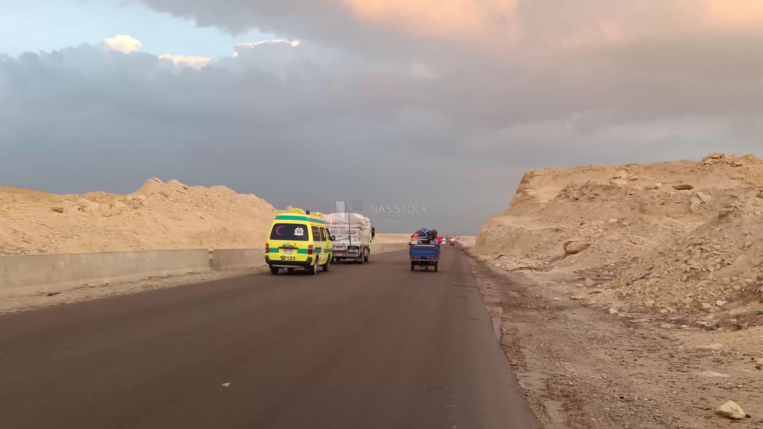 Video from inside a car traveling on the desert road