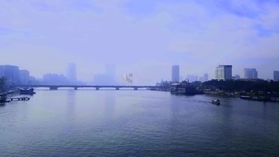 Video of a natural view of the Nile River in the early morning near the Novotel Hotel